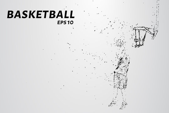 Basketball of the particles. A silhouette of a basketball player consists of circles and points. Vector illustration.