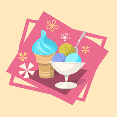 Ice Cream Summer Cold Dessert Icon Flat Vector Illustration