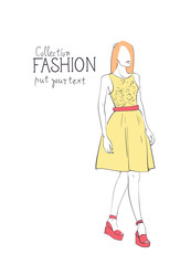 Fashion Collection Of Clothes Female Model Wearing Trendy Clothing Vector Illustration