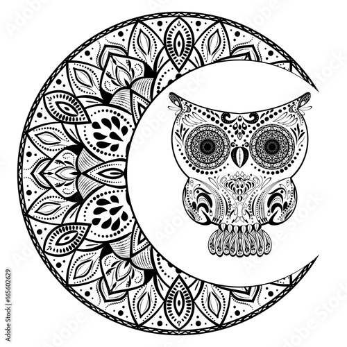 Download "An owl sitting on the half moon with mandala ornament ...
