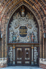 Gothic portal of church in the historic centre of Stralsund, Germany