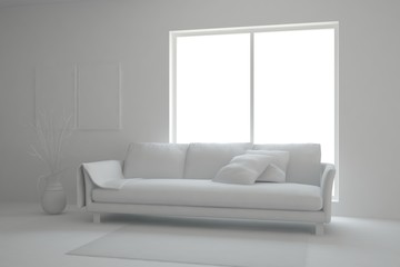 White room with sofa. Scandinavian interior design. 3D illustration