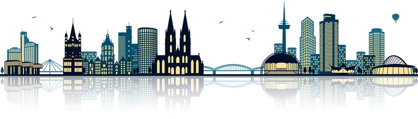 Köln Rhein Skyline Panorama Silhouette mit Kölner Dom