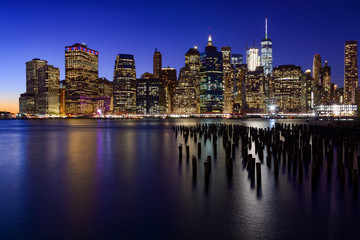 Fototapeta na wymiar USA, New York, New York City. Skyline of New York Manhattan (Downtown) Twilight