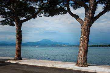 Gardasee bei Peschiera mit Blick auf Monte Baldo