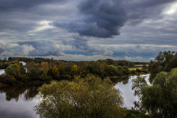 Forest in Russia on the Volkhov River in Veliky Novgorod, Russia