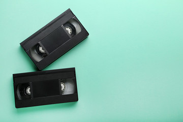 Video cassette tapes on mint background