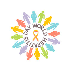 Multicolored people silhouettes, world day hepatitis concept vector emblem