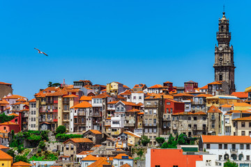 Fototapeta na wymiar Colorful miniature tilt-shift view of old city center, Porto, Portugal