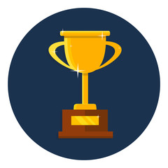 Champion trophy flat icon. Golden winner cup. Championship and leadership isolated illustration. First place winner concept. Vector