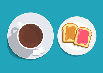 Breakfast on the table, good morning concept. Vector