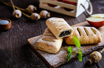 Delicious pies with poppy seed, apple and cinnamon filling