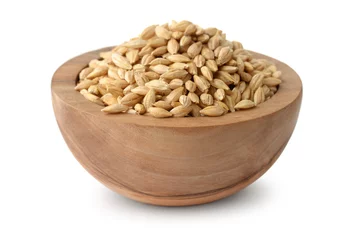 Poster Wooden bowl of barley grains © Coprid