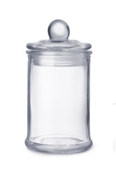 Front view of empty glass kitchen jar