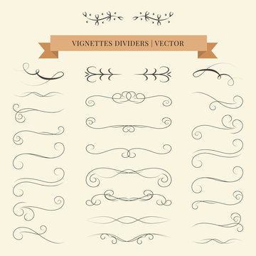 Vintage Book Vignettes, Dividers And Separators. Vector Calligraphic Design Set