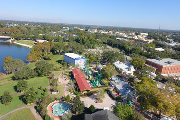 Fototapeta na wymiar Aerial view of the town located near park atraction