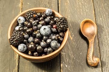 Set of pottery with forest berries.