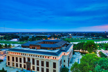 Columbus, Ohio  city hall overlooks the Scioto river downtown.