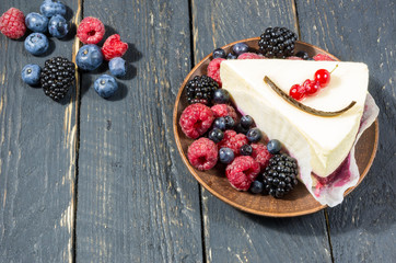 Dessert menu. Cheesecake with wild berries.