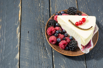 Cheesecake and berries. Cake with berries.