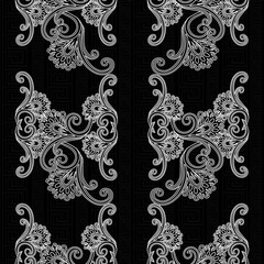Vintage paisley seamless pattern. Black floral background wallpaper  with white line art tracery hand drawn paisley flowers and ethnic luxury ornaments.Vector isolated texture