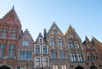 Traditional medieval red and white brickwall architecture of Bruges
