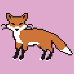 Orange cute pixelated fox mammal - isolated vector illustration