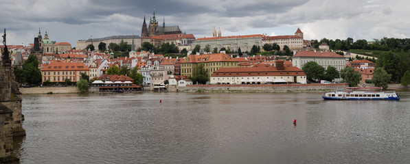 Landscape panorama with gothic old castle St Vitus Cathedral complex in Prague, Czech Republic 