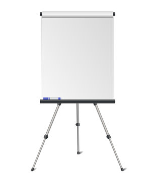 Vector realistic flipchart on tripod easel isolated on white background
