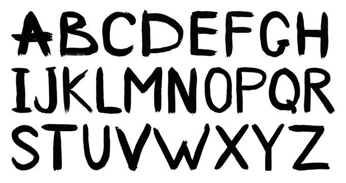 Handwritten black watercolor alphabet capital letters ABC
