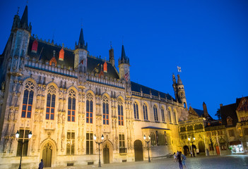 Fototapeta na wymiar Square in Bruges city center at evening, Belgium