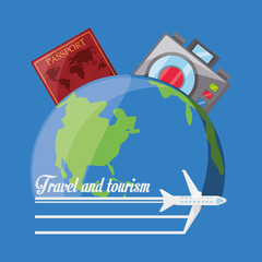 Naklejka premium earth planet with passport and camera