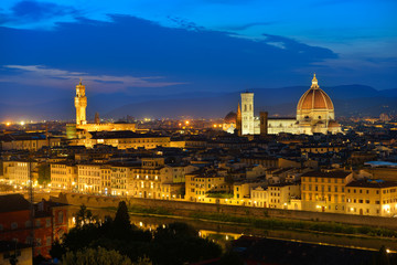 Fototapeta na wymiar Florence Tuscany - Night scenery with Duomo Santa Maria del Fiori Renaissance architecture in Italy