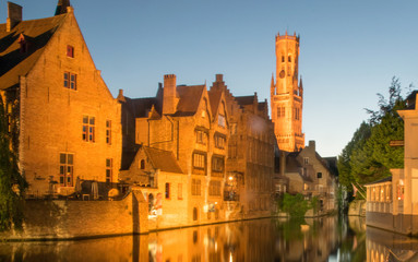 Naklejka premium Night view of canal in Bruges, Belgium