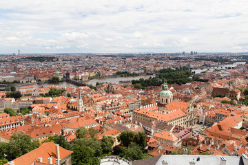 Fototapeta na wymiar A view of the architectural landscape of the city of Prague and of the Vltava river in Prague