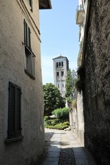 Old alley at Isola San Giulio Lake Orta, Piedmont Italy 