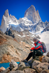 Trekker at the base of Mount Fitz Roy