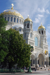 Travel to the Holy places. The beautiful Naval Cathedral of Saint Nicholas in Kronstadt, Saint Petersburg, Russia