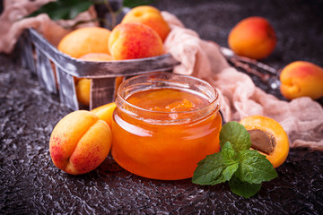 Apricot jam in glass jar