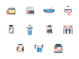 Sport supplements flat color vector icons set
