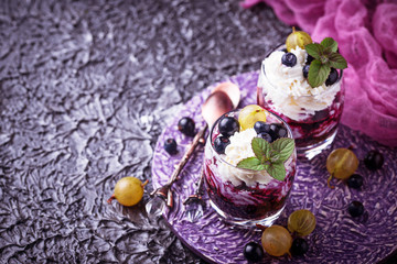 Healthy dessert with berry and cream cheese