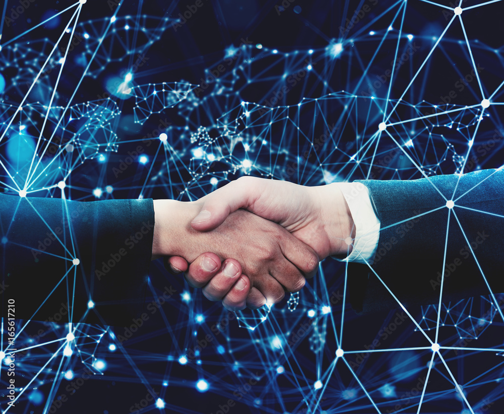 Poster concept of internet handshake over internet network