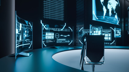 Command center interior, cybersecurity