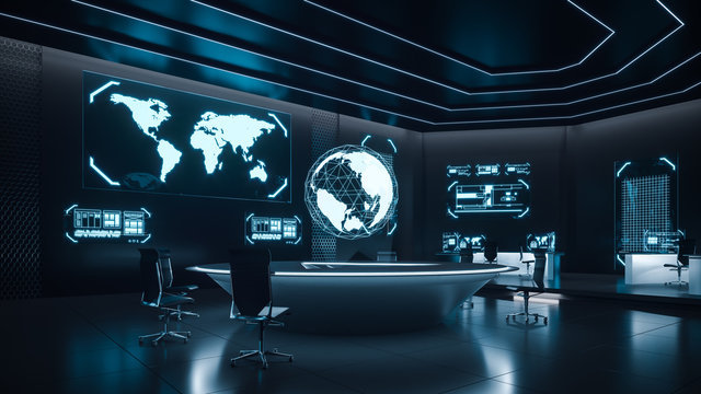 Command center interior, cybersecurity
