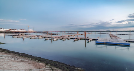 Fototapeta na wymiar Southampton's historic waterfront at early nightfall