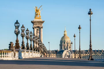 Foto auf gebürstetem Alu-Dibond Pont Alexandre III Pont Alexandre III und Invalidendom in Paris, Frankreich