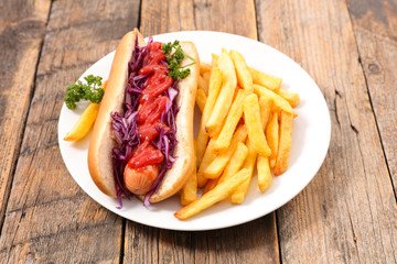 hot dog with french fries