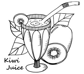 Hand drawn kiwi juice in a glass