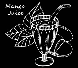Hand drawn mango juice in a glass