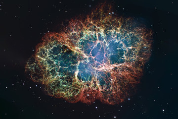 Crab Nebula in constellation Taurus. Supernova Core pulsar neutron star. 